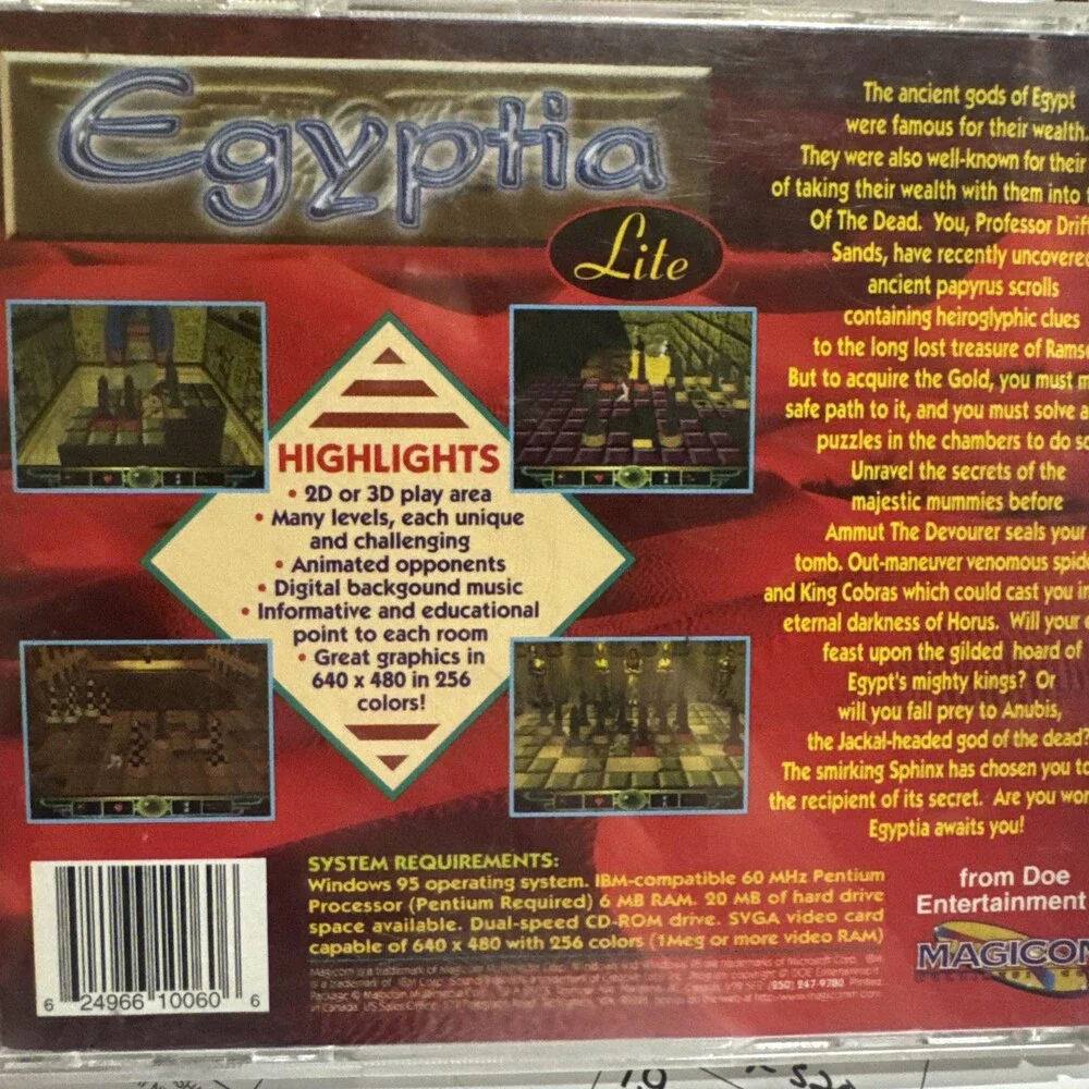 RARE VINTAGE EGYPTIA LITE CD ROM GAME 30 LEVELS - MAGICOM IBM CANADA WIN 95 & UP